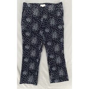 H&M Womens Blue Floral Cotton Blend Cropped Trousers Stretch Pants Sz 12 Cottage